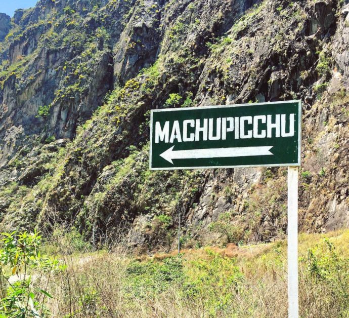Salkantay trek day 4. Signpost to Machu Picchu