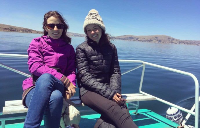 overview of lake Titicaca. me and Rachel on boat