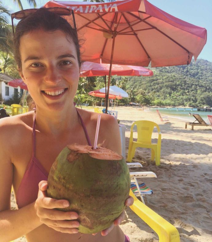 6 things to do on Ilha Grande. Me drinking coconut on Las Palmas beach