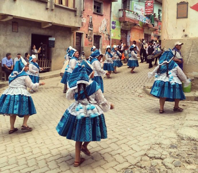 Coroico parade women in traditional dress
