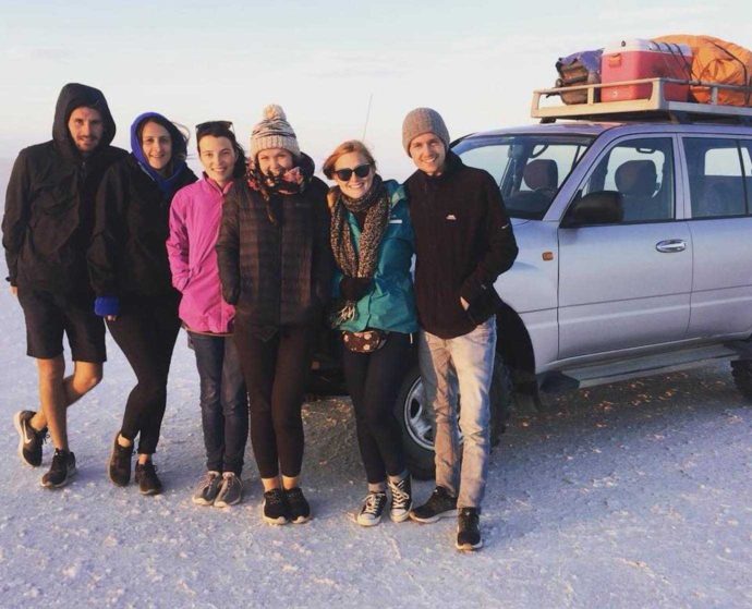 3 day salt flat tours. Day 1 group photo in front of 4x4