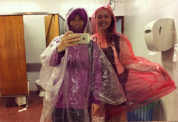 The Iguazu Falls - Visiting both sides. Argentinean side. Me and Rachel in ponchos