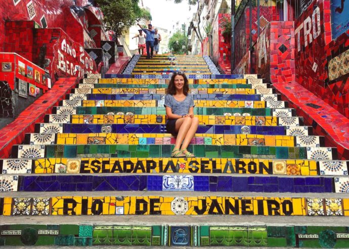 9 fab things to see and do in Rio. Me sat on the Escadaria Selaron