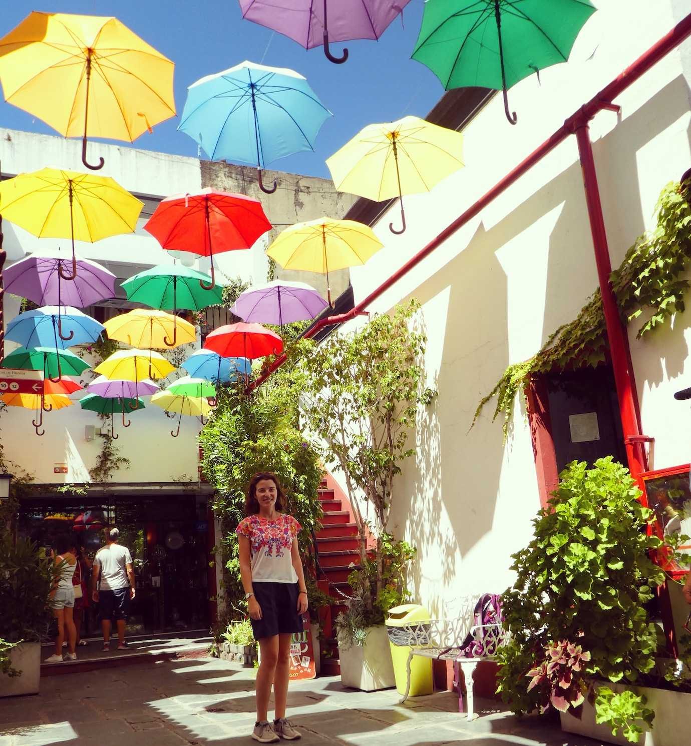 san Telmo courtyard. Me under colourful umbrellas