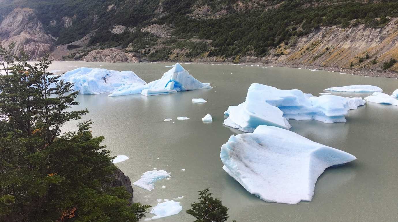 grey glacier small icebergs Torres del Paine W trek