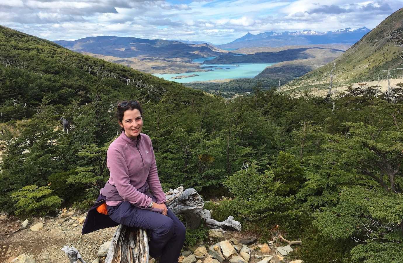 me with blue lake view Torres del Paine W trek