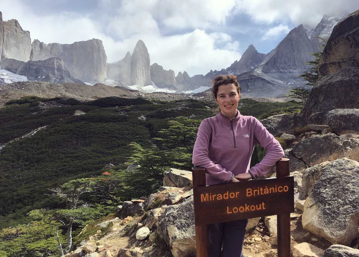 me at mirador britanico Torres del Paine W trek