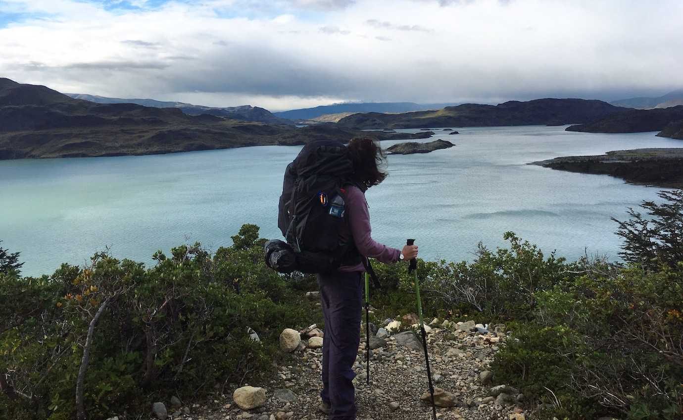 me rucksack and lake Torres del Paine W trek