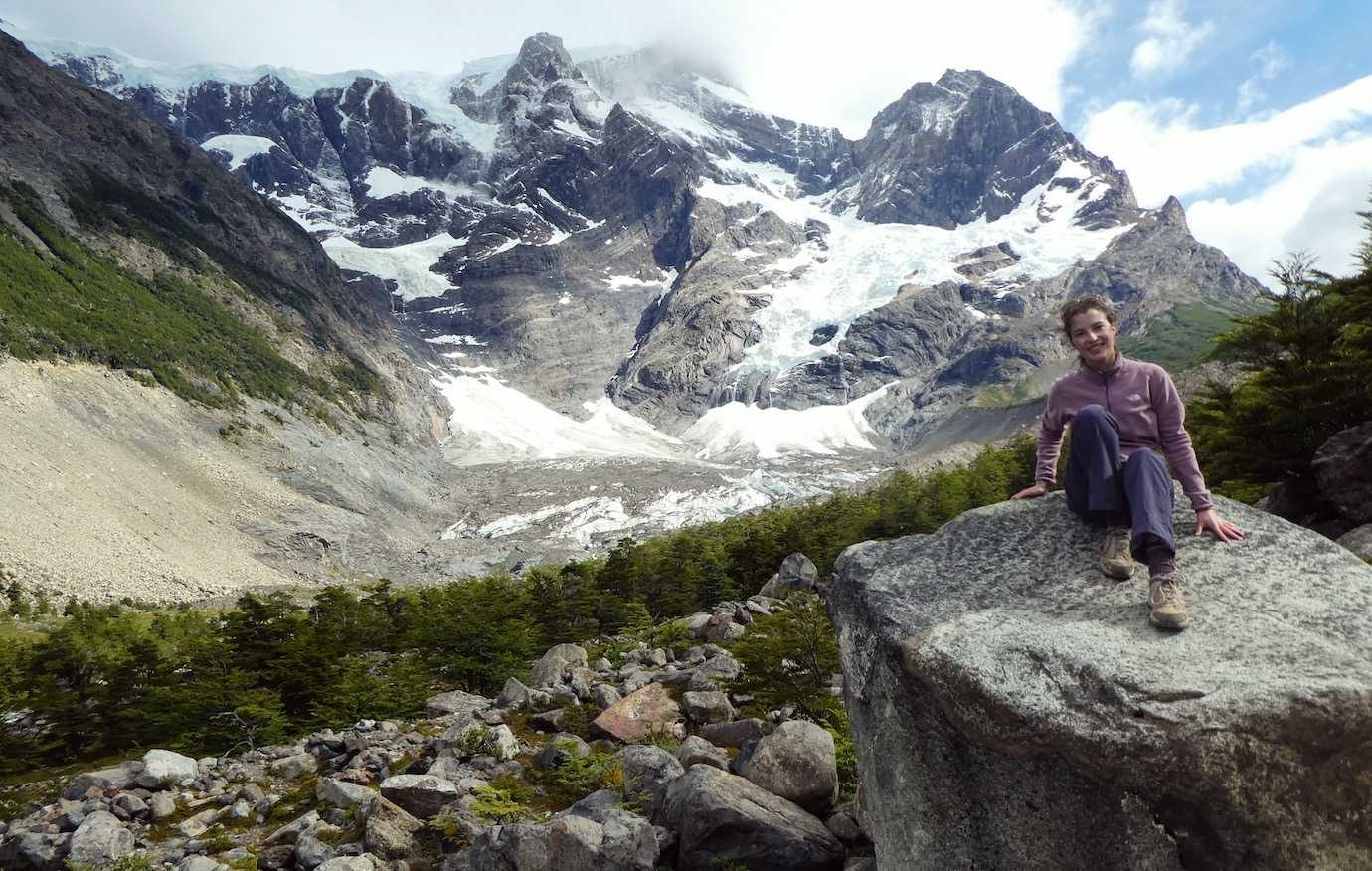 me with mountains Torres del Paine W trek