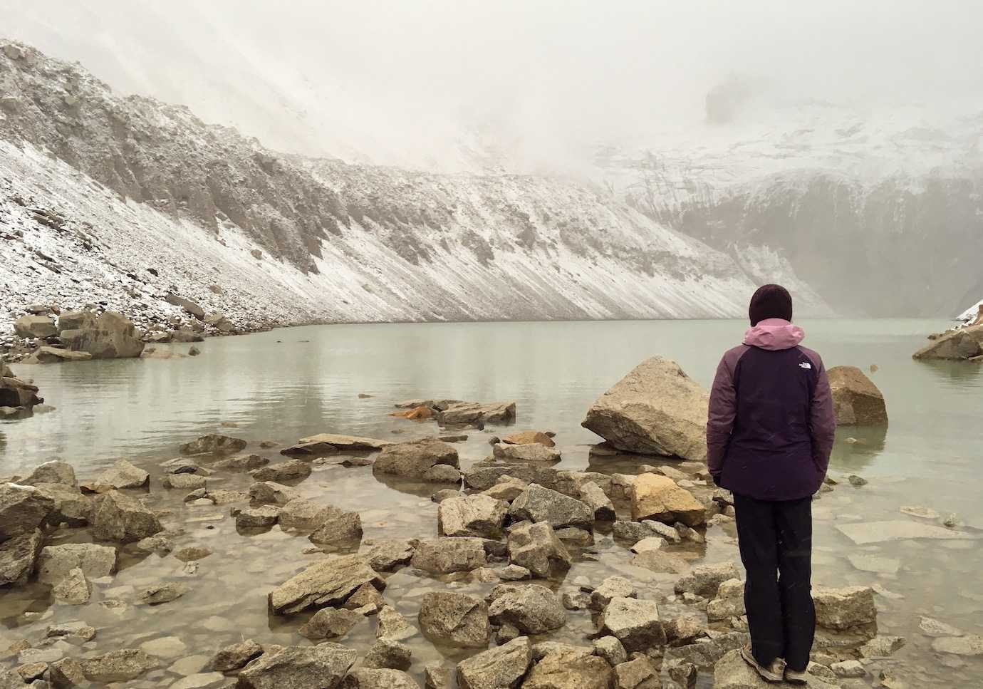 me at towers early in the morning Torres del Paine W trek