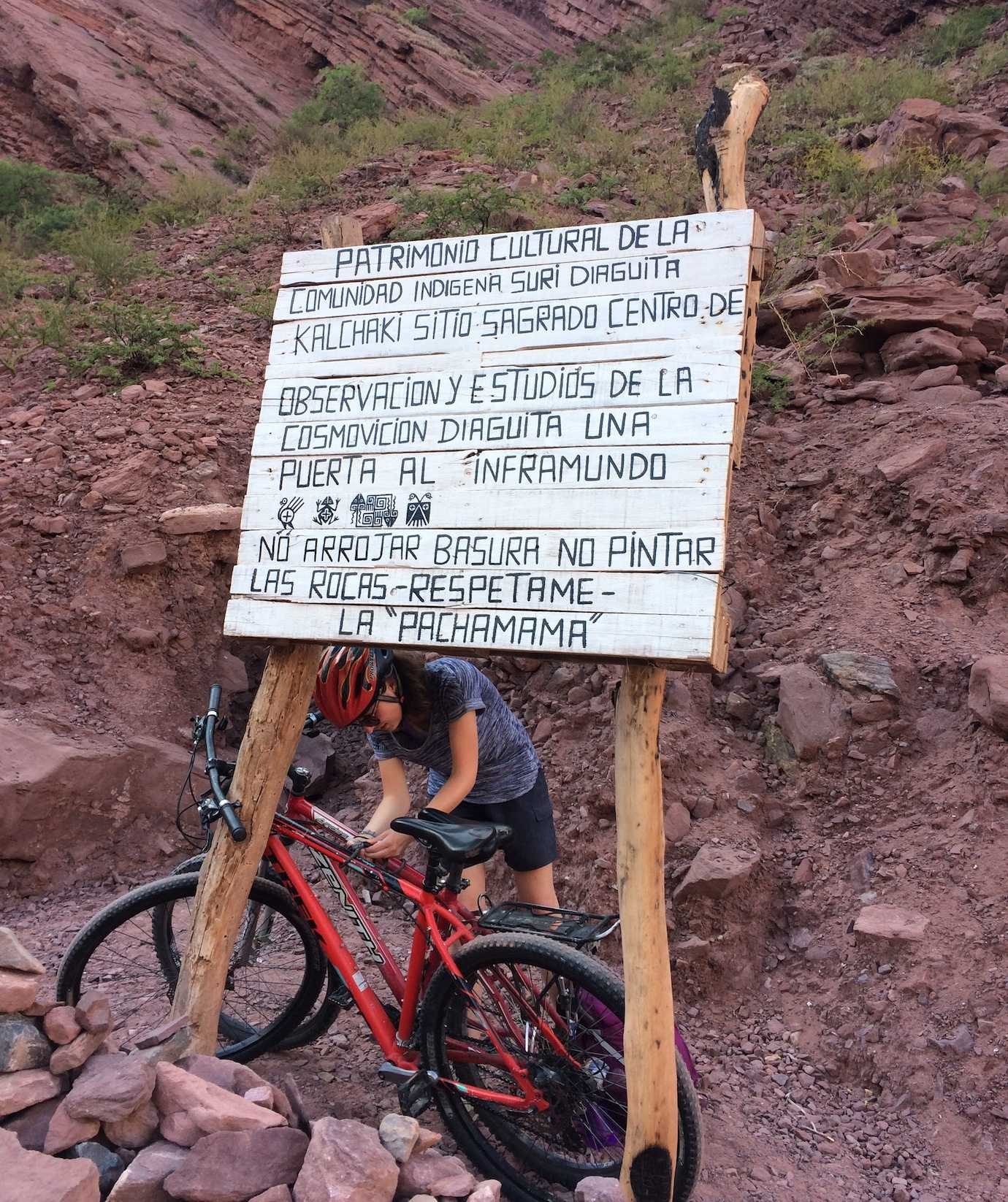 locking bikes up quebrada las conchas cafayate