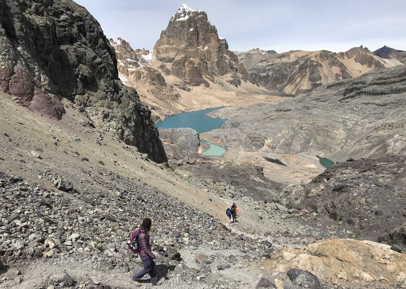 huayhuash day 4 walking down trapecio pass