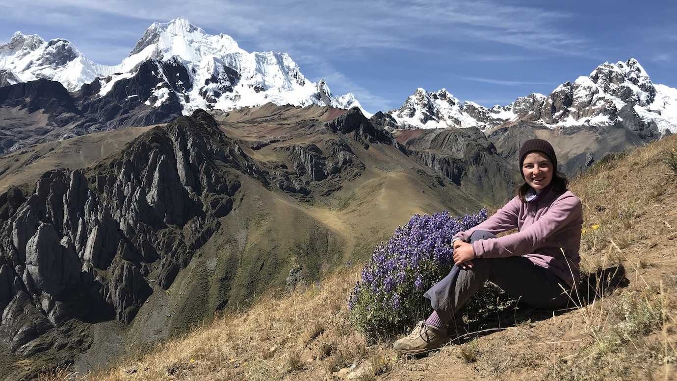 huayhuash day 7 me purple flowers and views