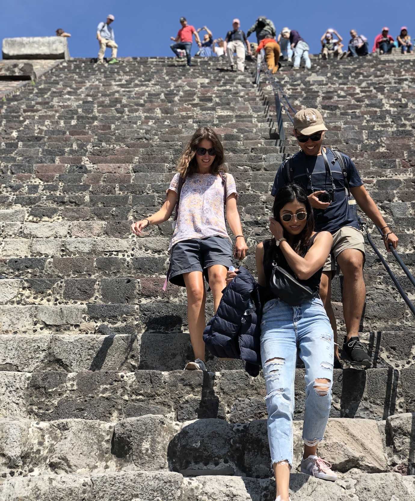 climbing down steps teotihuacan mexico city